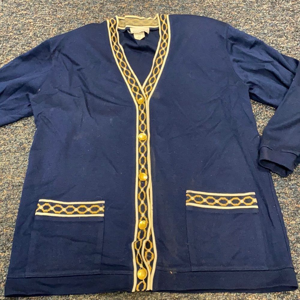 Ecobay Navy Blue Gold Trim Cardigan sz. M